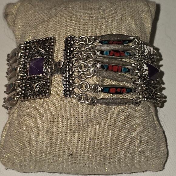 Lucky brand Silver Geometric Aztec Tribal Statement Bracelet - Picture 5 of 8